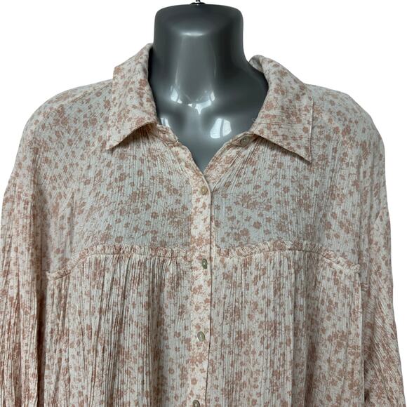 Olivaceous Tunic Floral White Mauve Pink Button Up Ruffles Women's Size Large - Picture 3 of 11